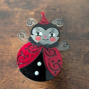 Cute Ladybug Brooch with Red and Black Accents